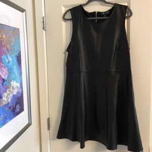 Black Faux Leather Skater Dress